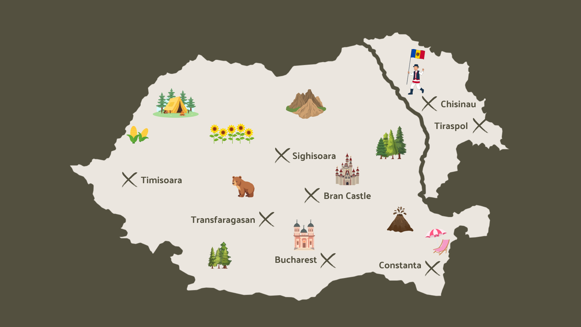 Kaart van rondreis Roemenie en Moldavie