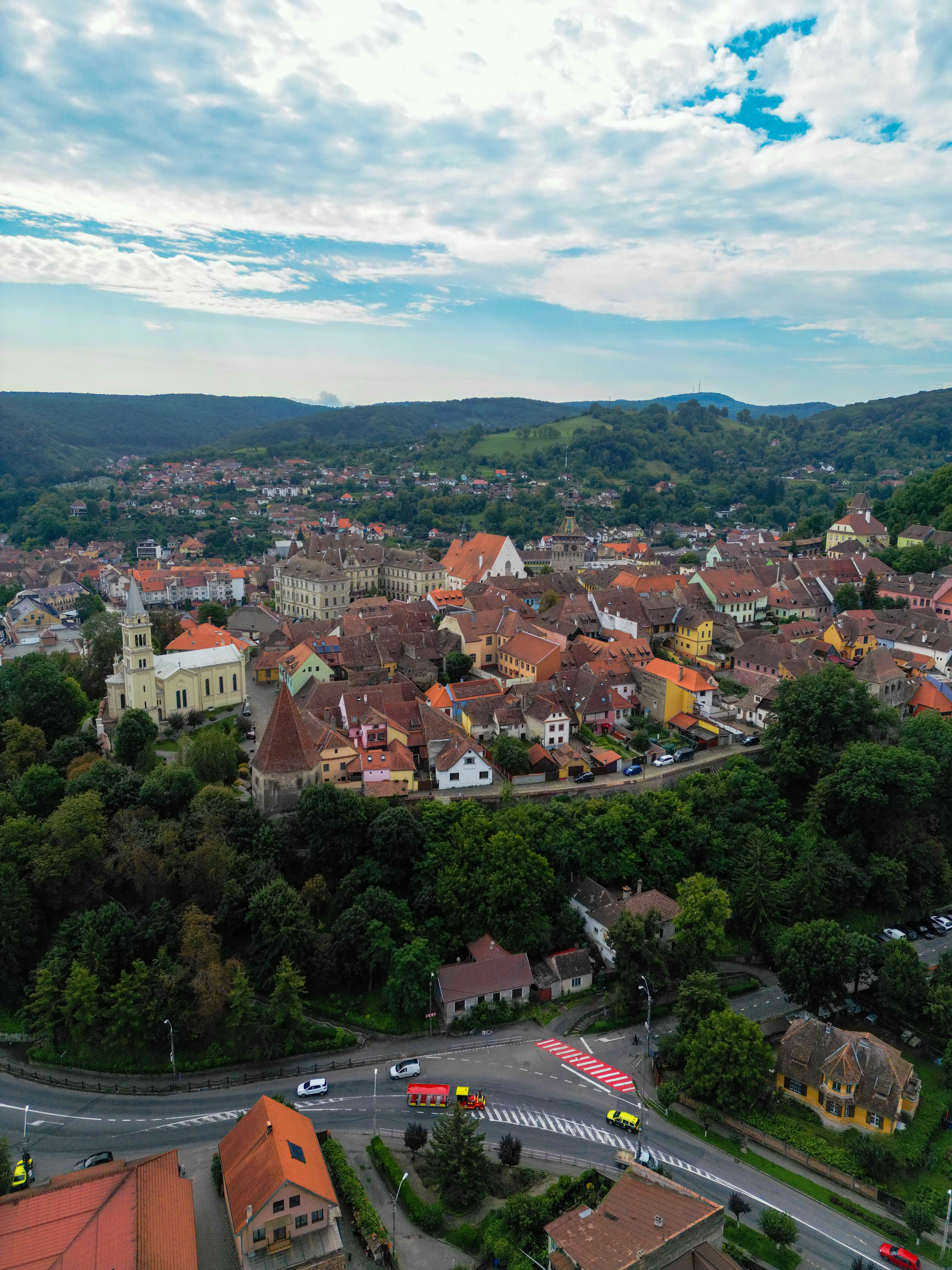 Drone boven Sighisoara Roemenie