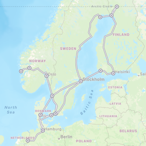 Interrail app kaart Scandinavie en Finland